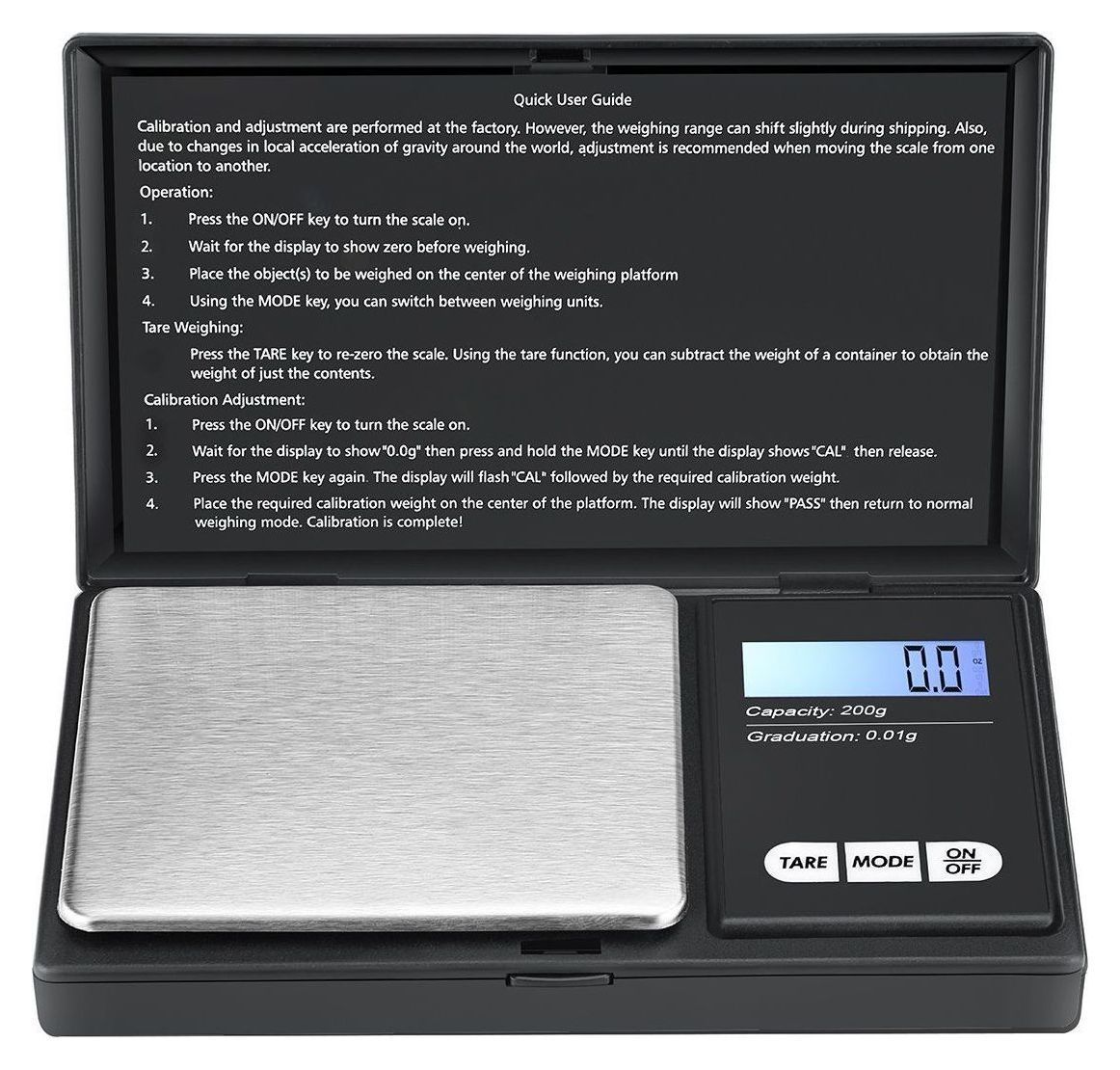 Digitale Taschenwaage mit aufgeklapptem Deckel