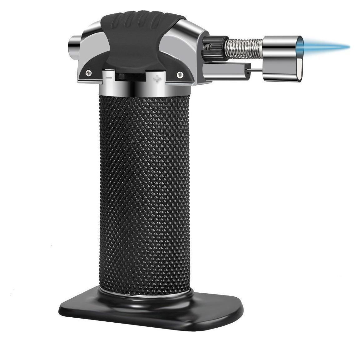 Schwarzes Torch Feuerzeug mit blauer Flamme