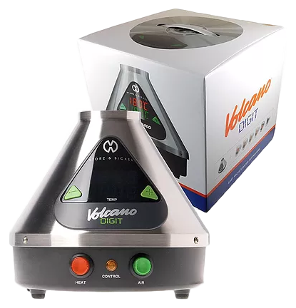 Volcano Digit Tisch Vaporizer neben seiner Verpackung